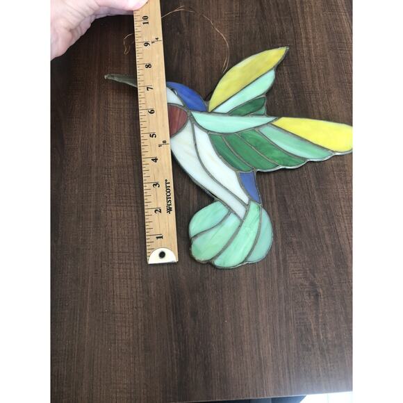 Vintage Stained Glass Large Hummingbird Heavy Vibrant - Picture 2 of 7